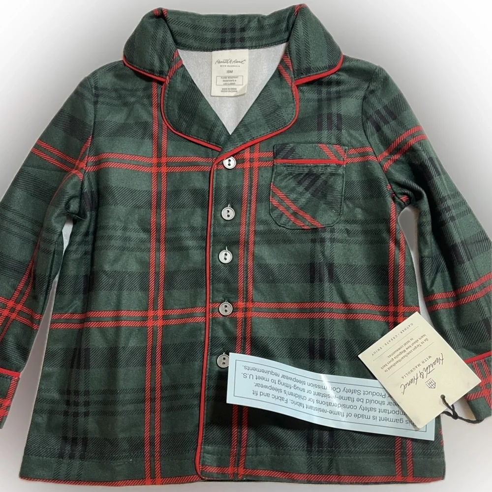 NWT Hearth and Hand Tartan Plaid 2-pc Pajama Set  Green & Red Size 18M - Picture 2 of 6